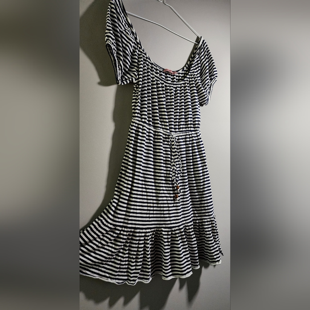 Small Juicy Couture Striped Blue and White Women's Off Shoulder Dress